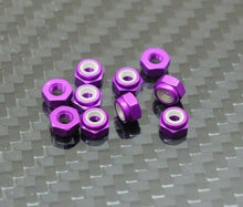 Load image into Gallery viewer, Lila Aluminium M3 Nylon Schloss Mutter für 1/10 RC Auto Bling (10pc)