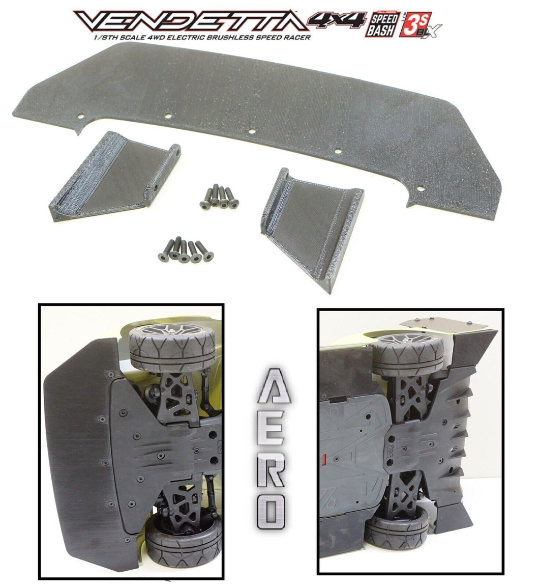 Front Splitter & Rear Aero Winglets Upgrade for Arrma Vendetta 3S BLX 100+ MPH