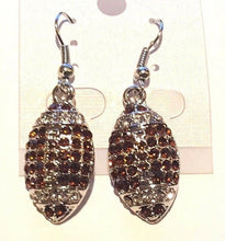 Load image into Gallery viewer, New Brown &amp; Clear Rhinestone Football Earrings

