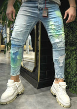 Load image into Gallery viewer, Mens slim fit stretch ripped jeans, biker denim distressed pants Imperium
