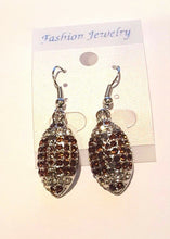 Load image into Gallery viewer, New Brown &amp; Clear Rhinestone Football Earrings
